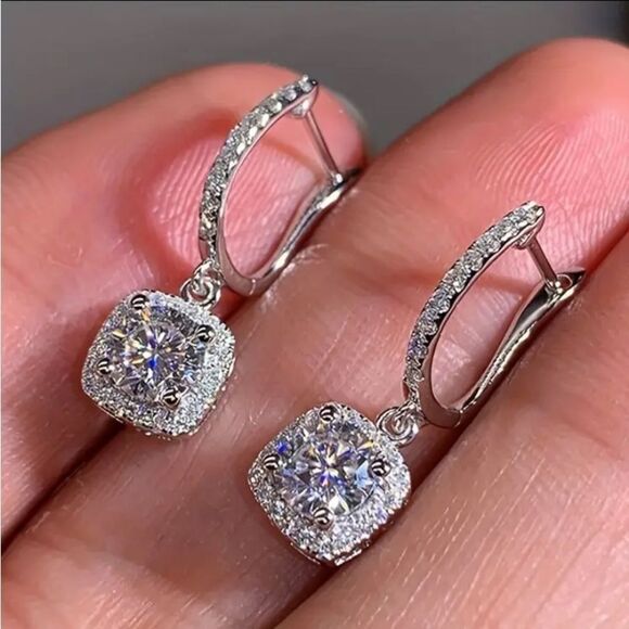 .925 STERLING SILVER PLATED VINTAGE STYLE CRYSTAL ZIRCON EARRINGS - Picture 5 of 8